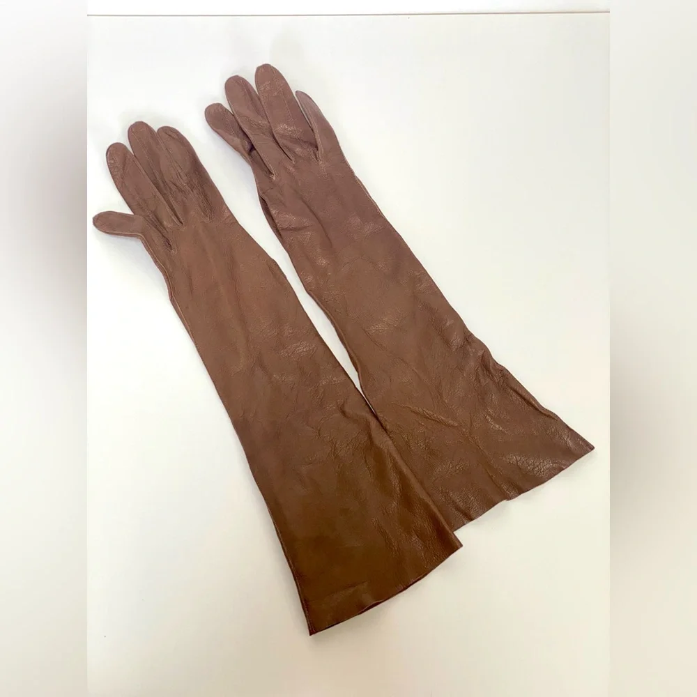 Vintage Brown Kid Leather Gloves. Made in West Germany